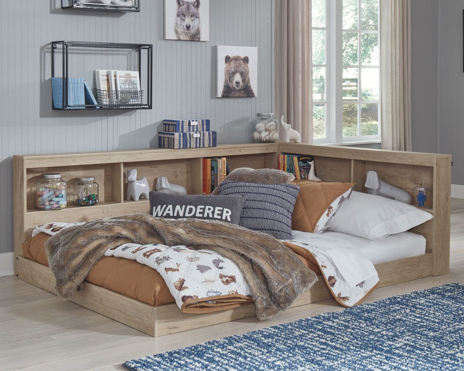 Oliah - Natural - Full Bookcase Storage Bed