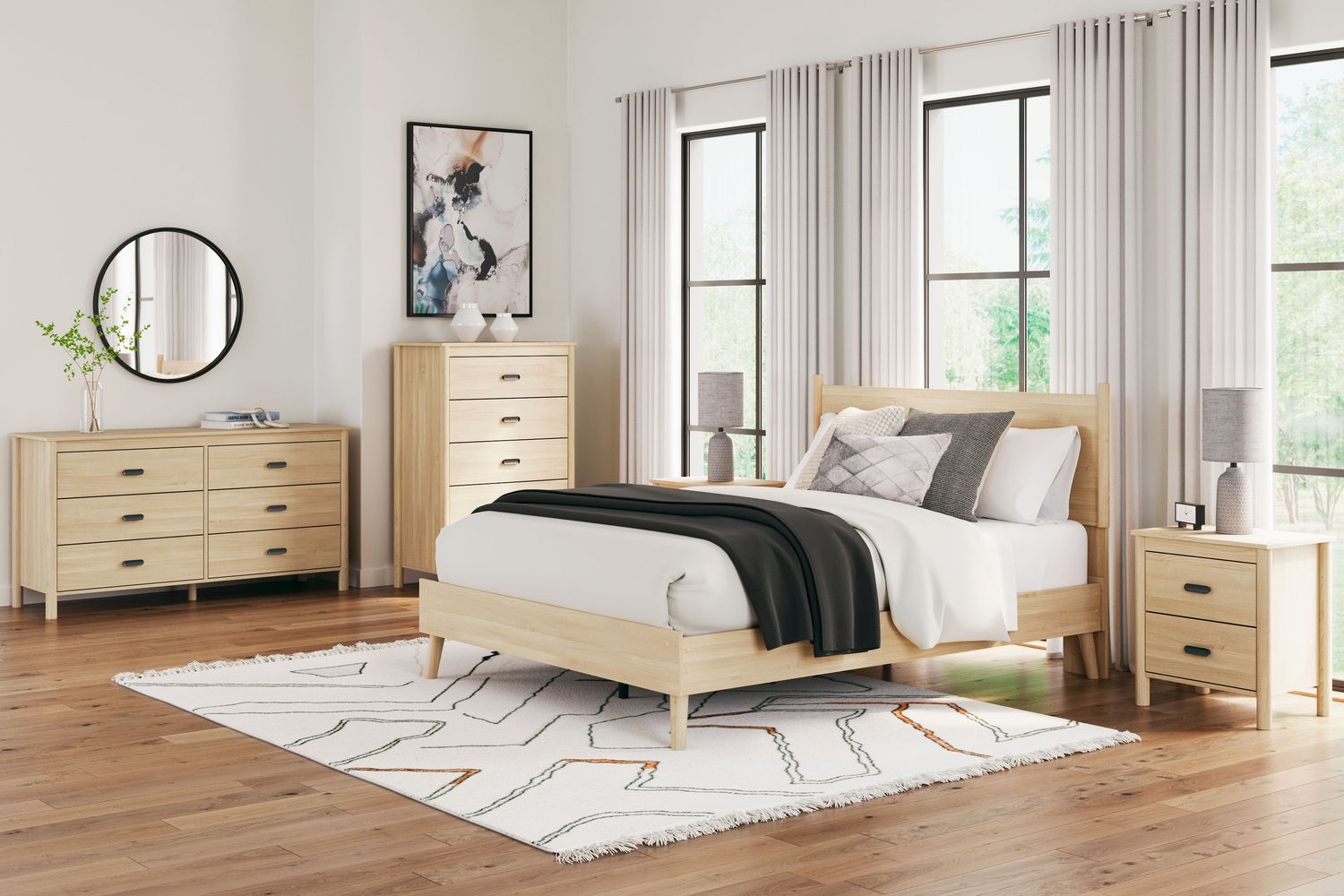 Cabinella - Tan - 3 Pc. - Dresser, Queen Platform Panel Bed