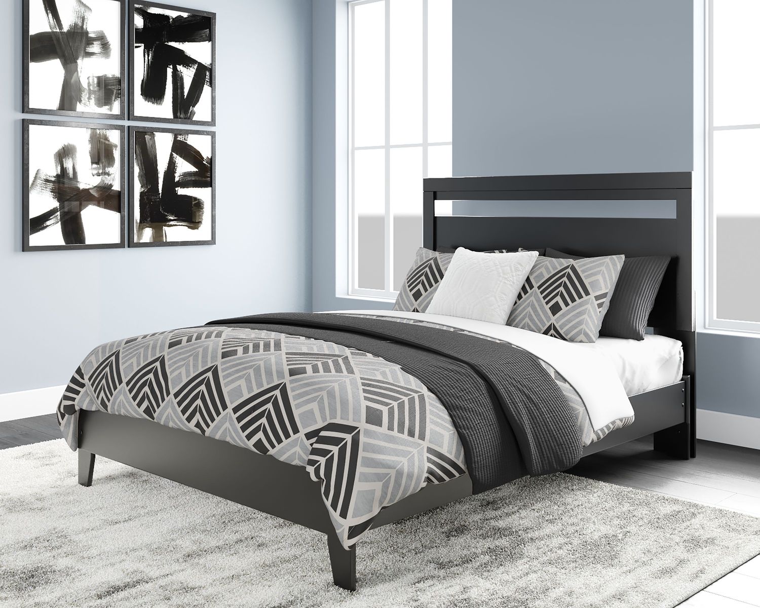 Finch - Black / Brown - Queen Panel Platform Bed