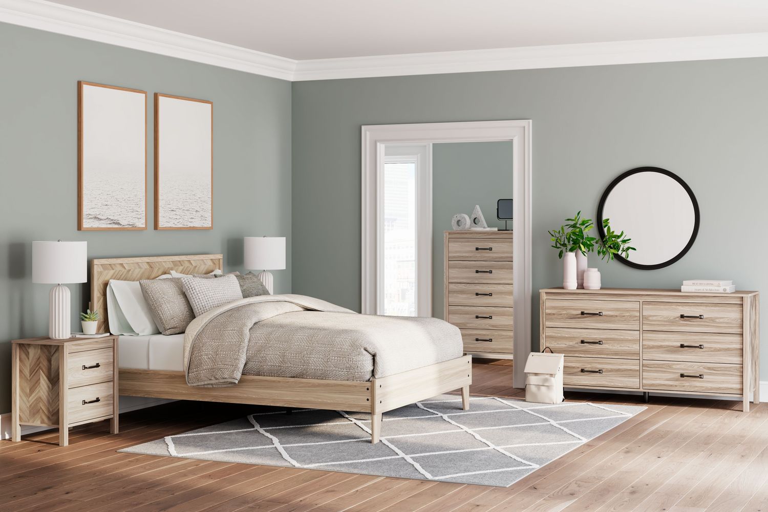 Battelle - Tan - 6 Pc. - Dresser, Chest, Full Panel Platform Bed, 2 Nighttands