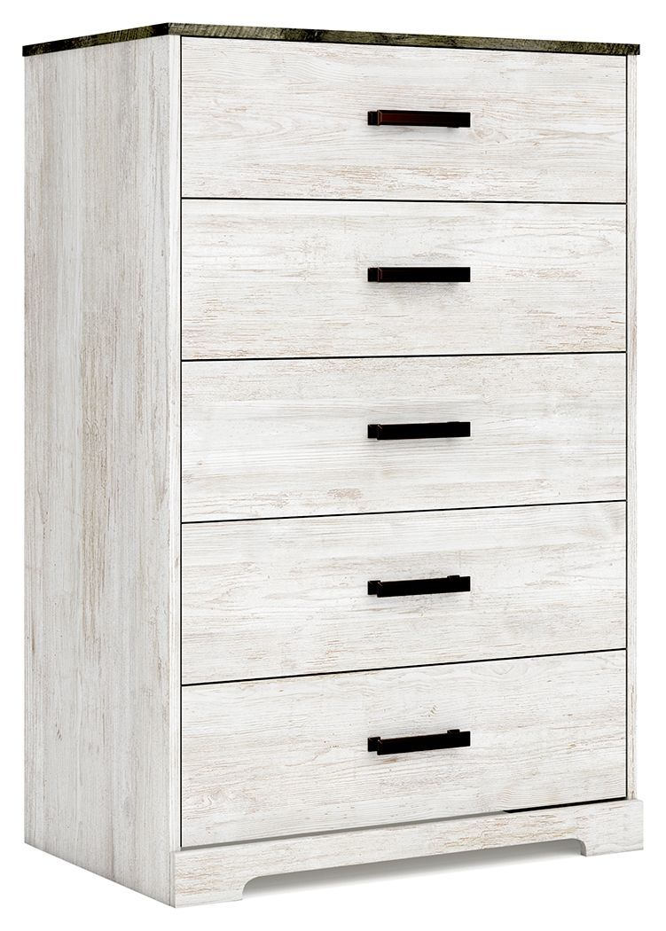 Shawburn - White / Black / Gray - Five Drawer Chest - Vinyl-Wrapped