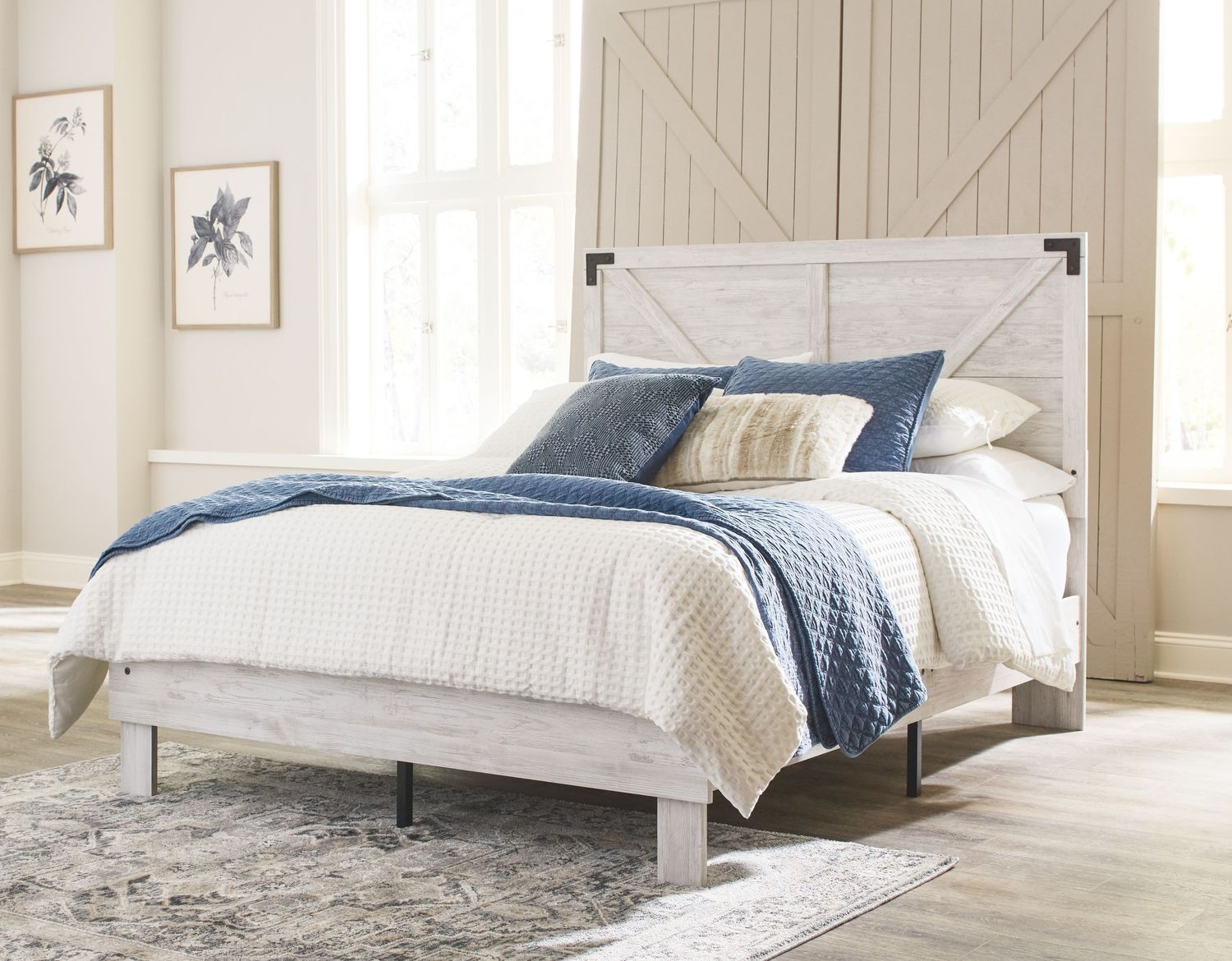 Shawburn - Whitewash - Queen Panel Platform Bed