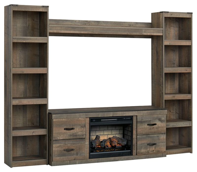 Trinell - Brown - 4-Piece Entertainment Center With 60" TV Stand And Faux Firebrick Fireplace Insert