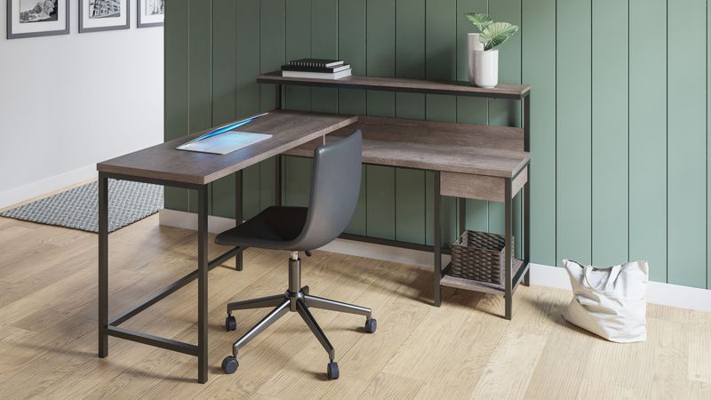 Dorrinson - Two-tone - 2 Pc. - L-desk With Storage, Swivel Desk Chair