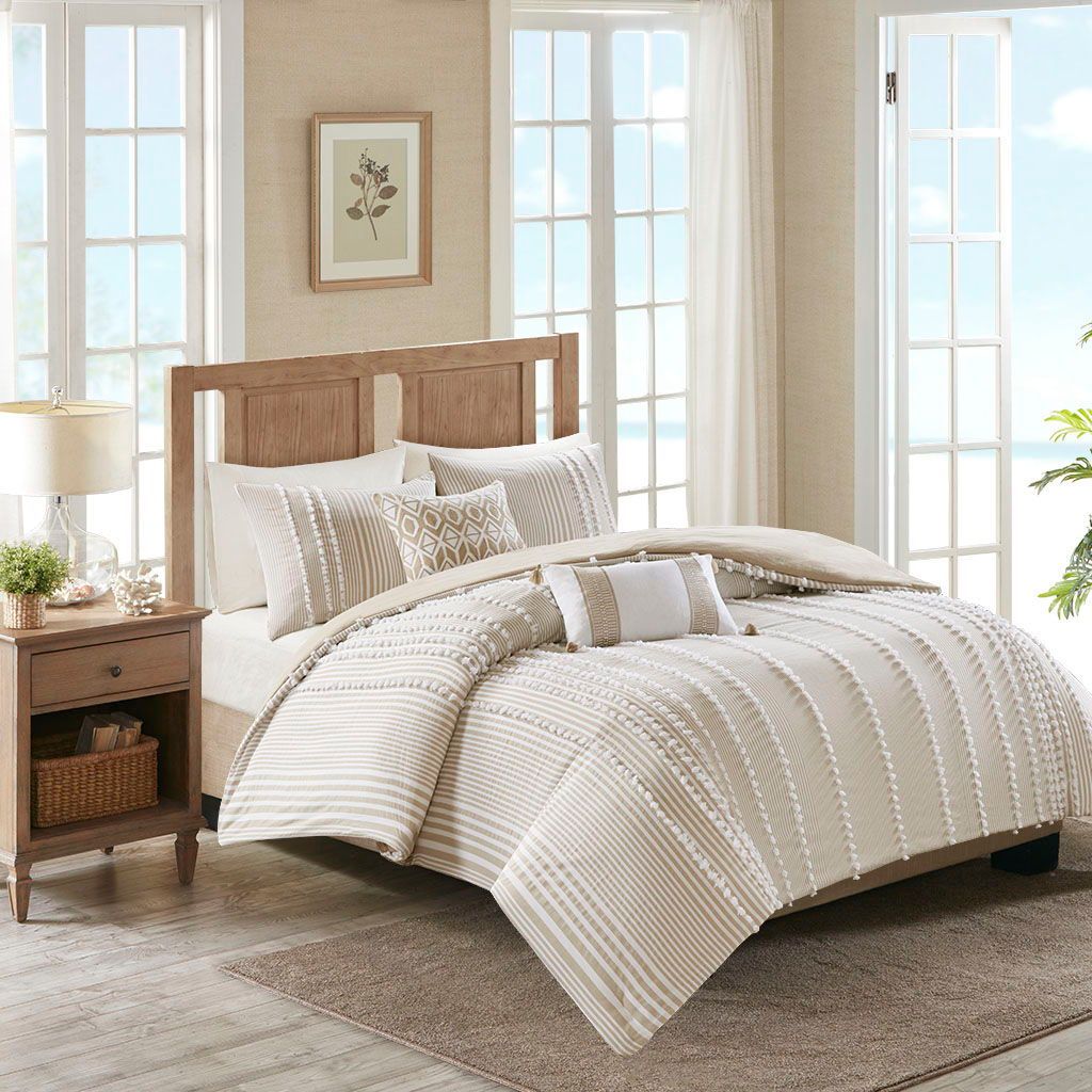 Anslee - 3 Piece Yarn Dyed Comforter Set - Taupe