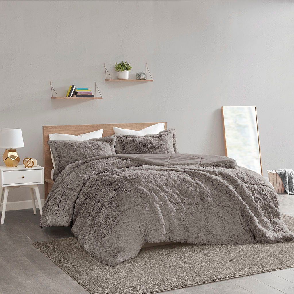 Malea - Twin Shaggy Comforter Mini Set - Gray