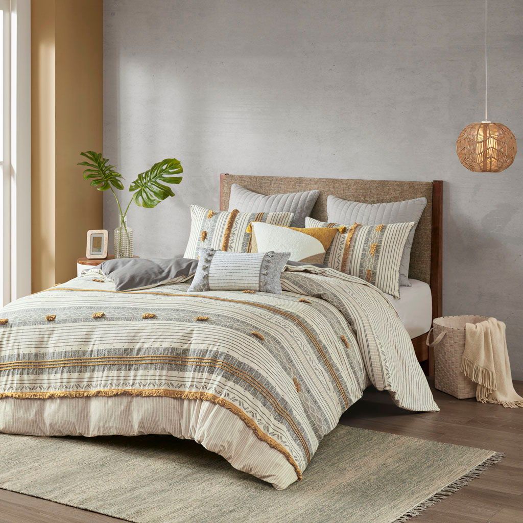 Cody - 3 Piece Comforter Set - Gray / Yellow