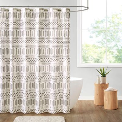 Rhea - Cotton Jacquard Shower Curtain - Ivory/Charcoal