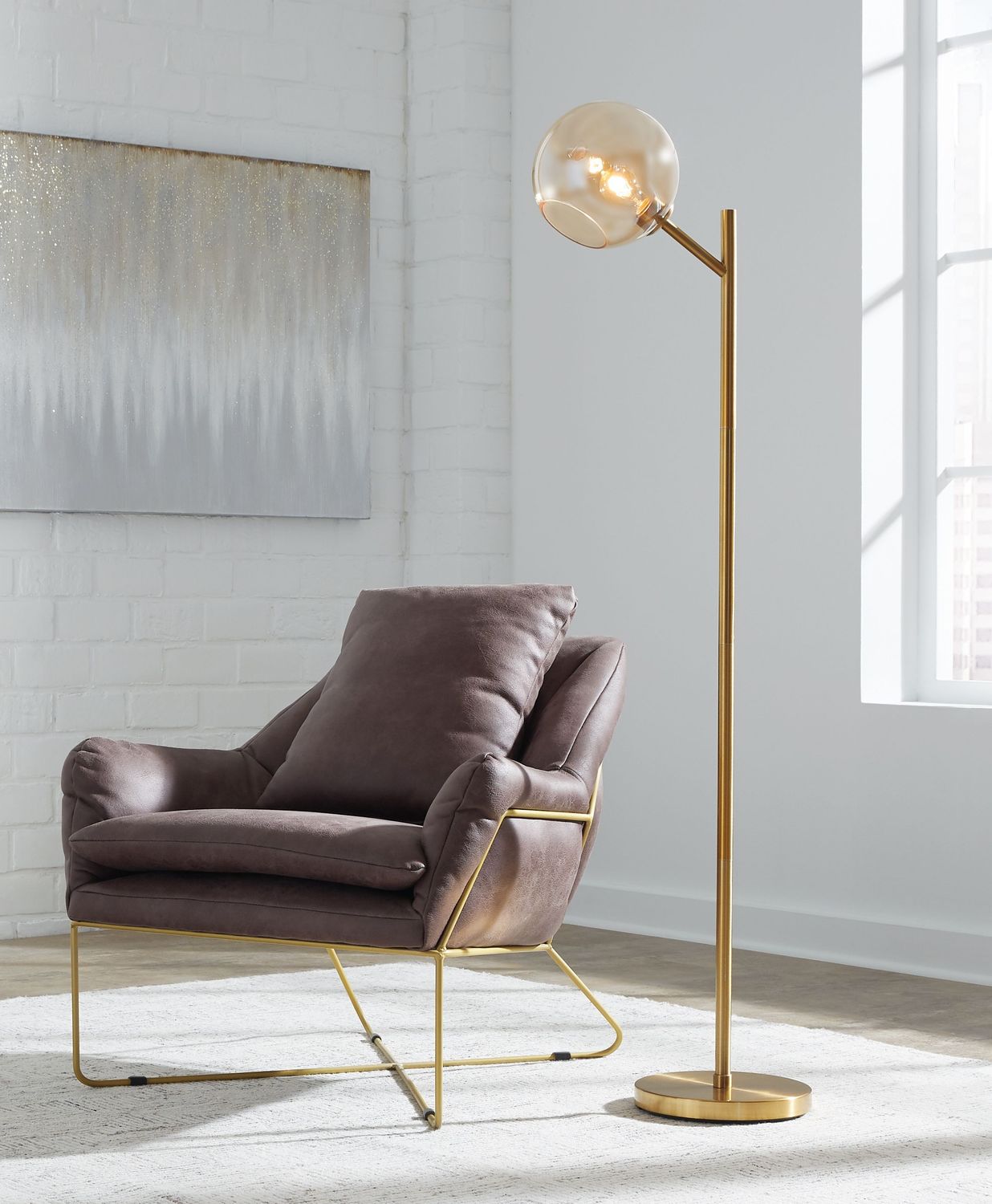 Abanson - Amber / Gold Finish - Metal Floor Lamp