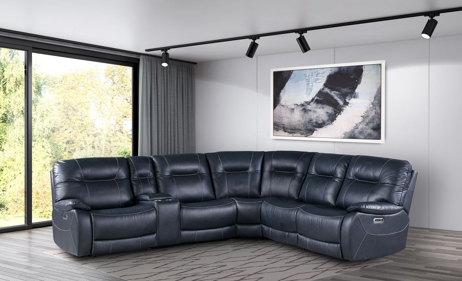 Axel - 6 Modular Piece Power Reclining Sectional with Power Headrests and Entertainment Console - Admiral