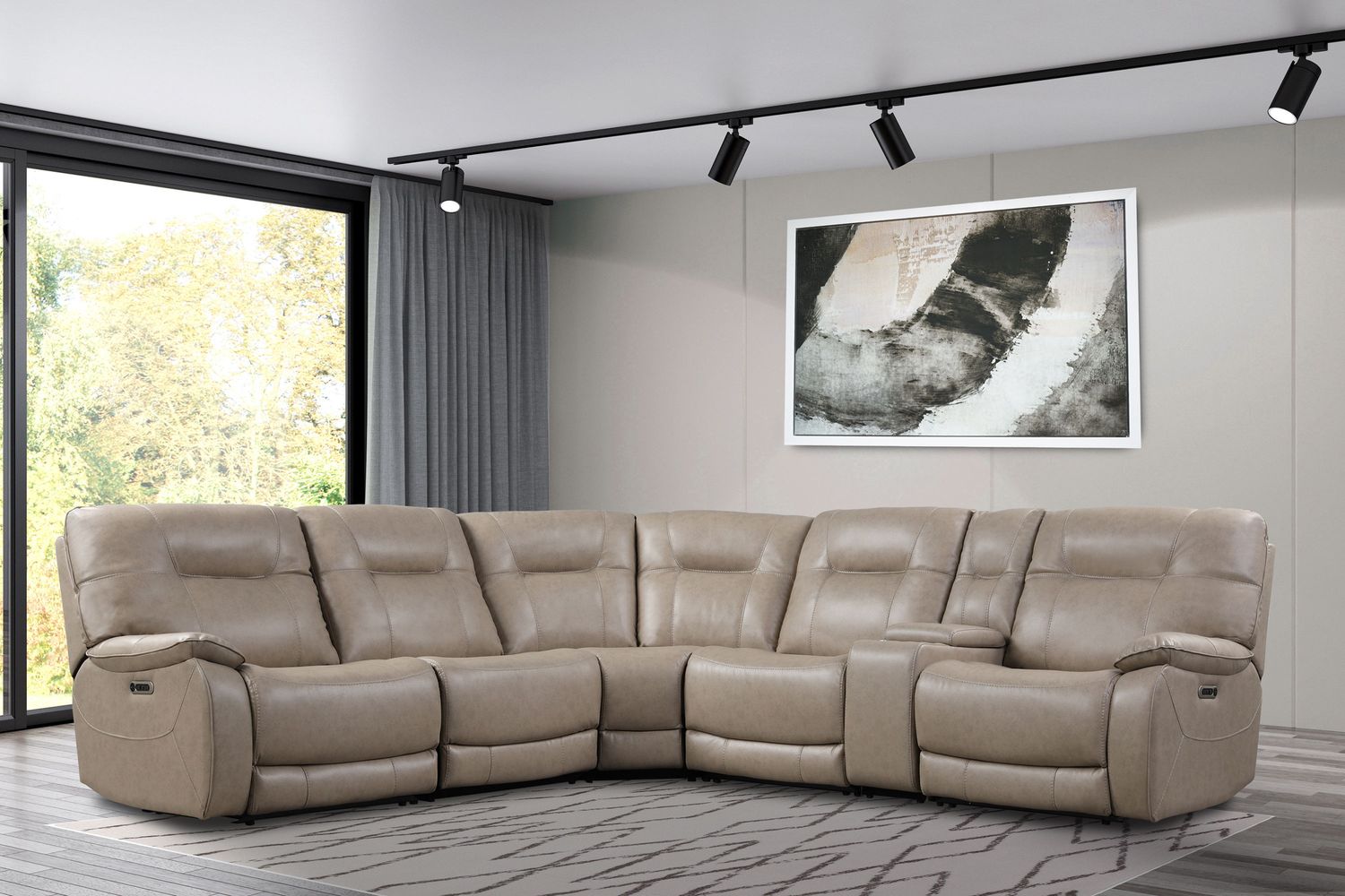 Axel - 6 Modular Piece Power Reclining Sectional with Power Headrests and Entertainment Console - Parchment