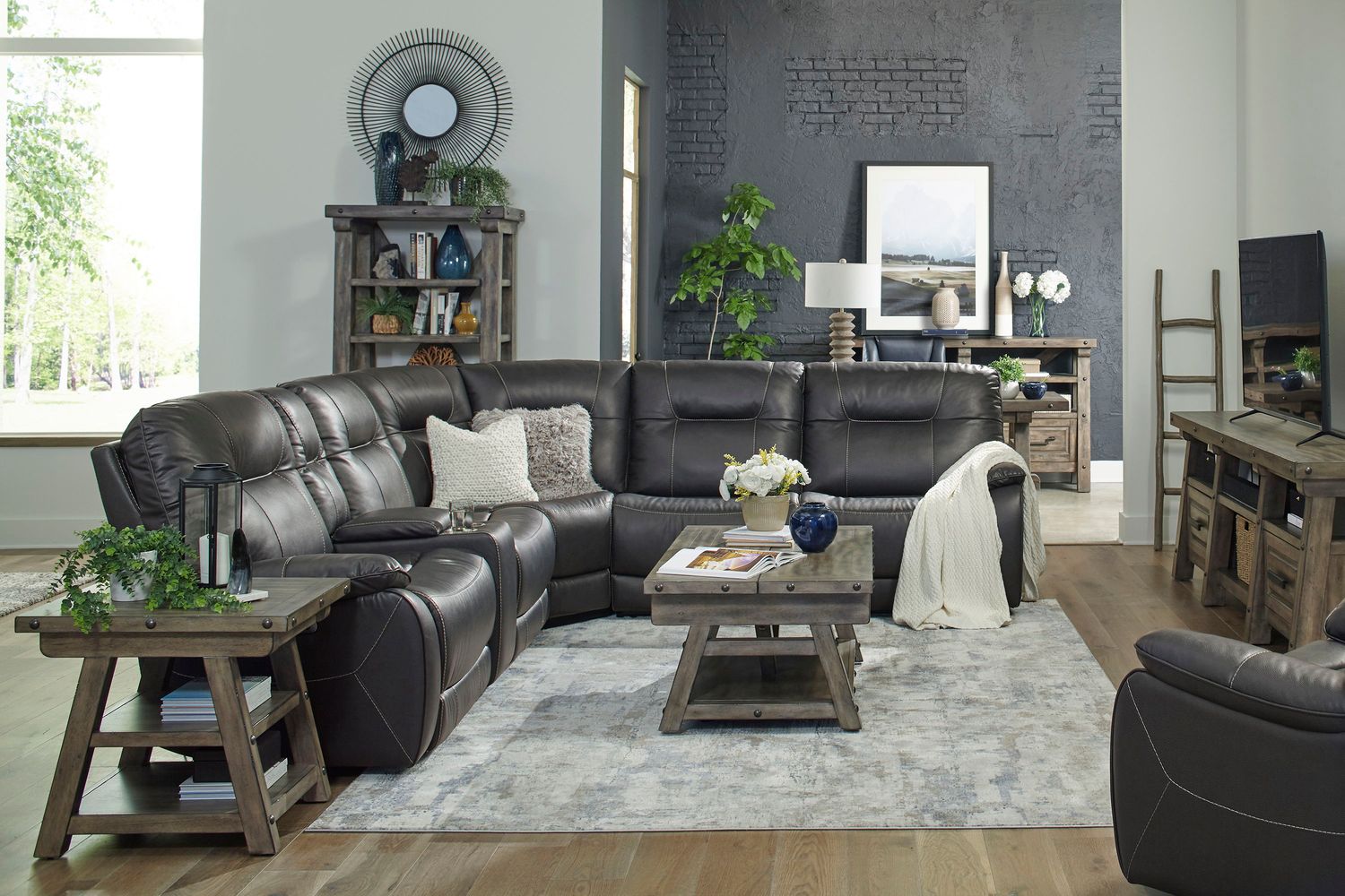 Axel - 6 Modular Piece Power Reclining Sectional with Power Headrests and Entertainment Console - Ozone