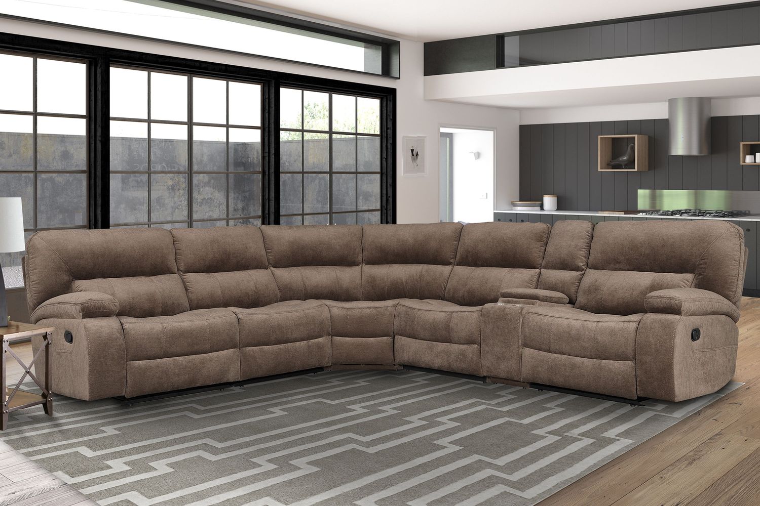 Chapman - 6 Modular Piece Manual Reclining Sectional with Drop Down Table Entertainment Console - Kona