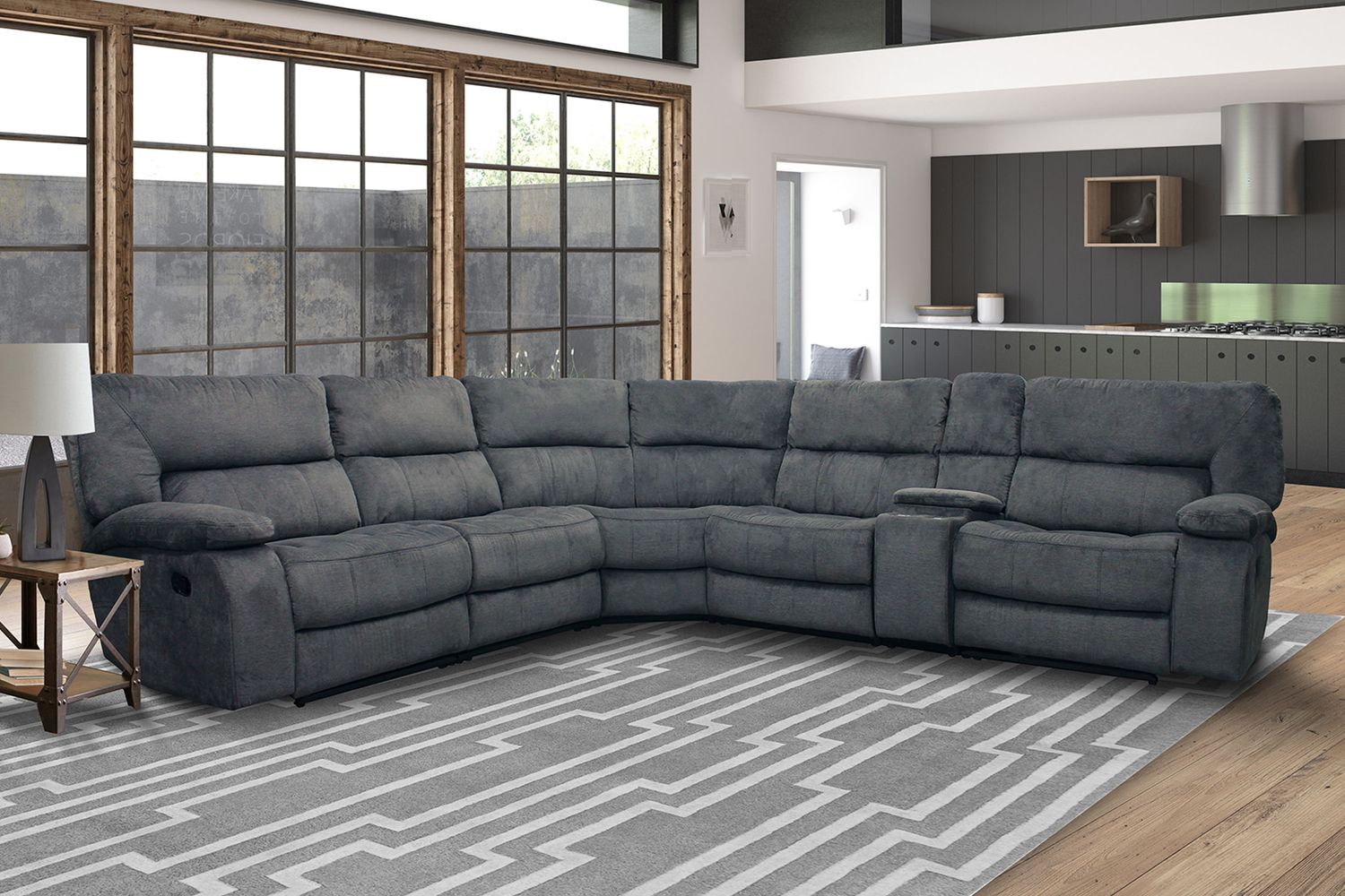 Chapman - 6 Modular Piece Manual Reclining Sectional with Drop Down Table Entertainment Console - Polo