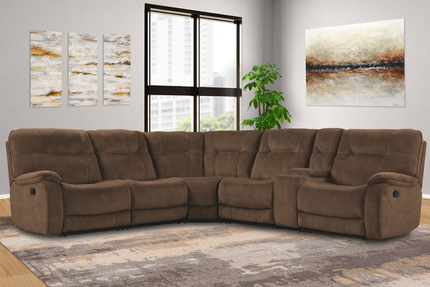 Cooper - 6 Piece Modular Manual Reclining Sectional with Entertainment Console - Shadow Brown