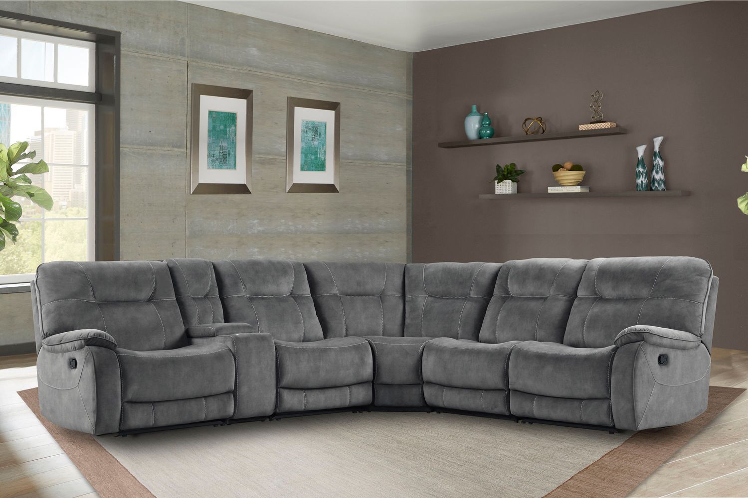 Cooper - 6 Piece Modular Manual Reclining Sectional with Entertainment Console - Shadow Grey