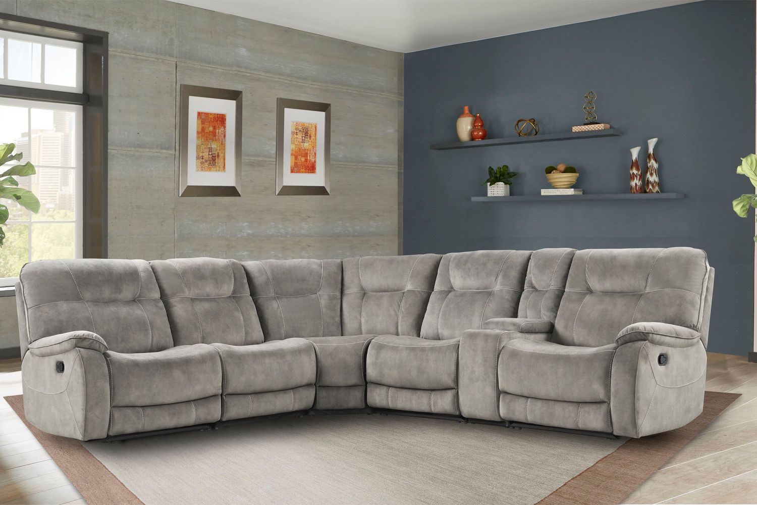 Cooper - 6 Piece Modular Manual Reclining Sectional with Entertainment Console - Shadow Natural
