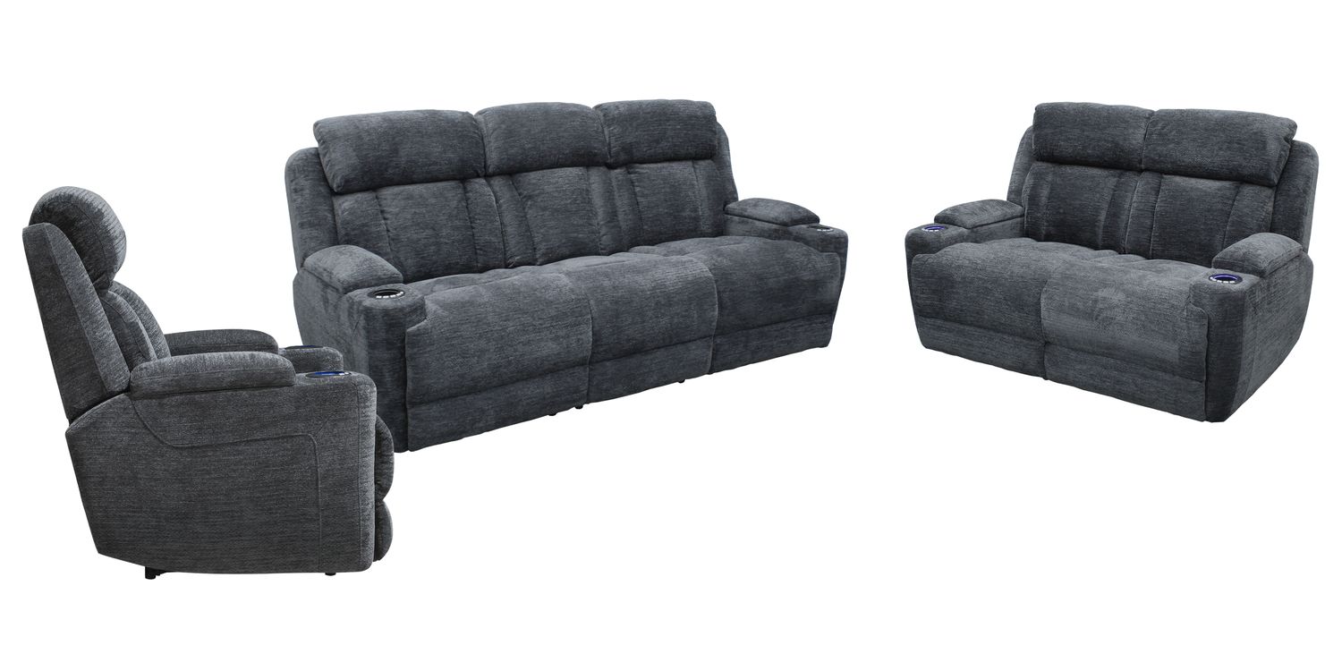 Dalton - Power Reclining Sofa Loveseat And Recliner - Lucky Charcoal