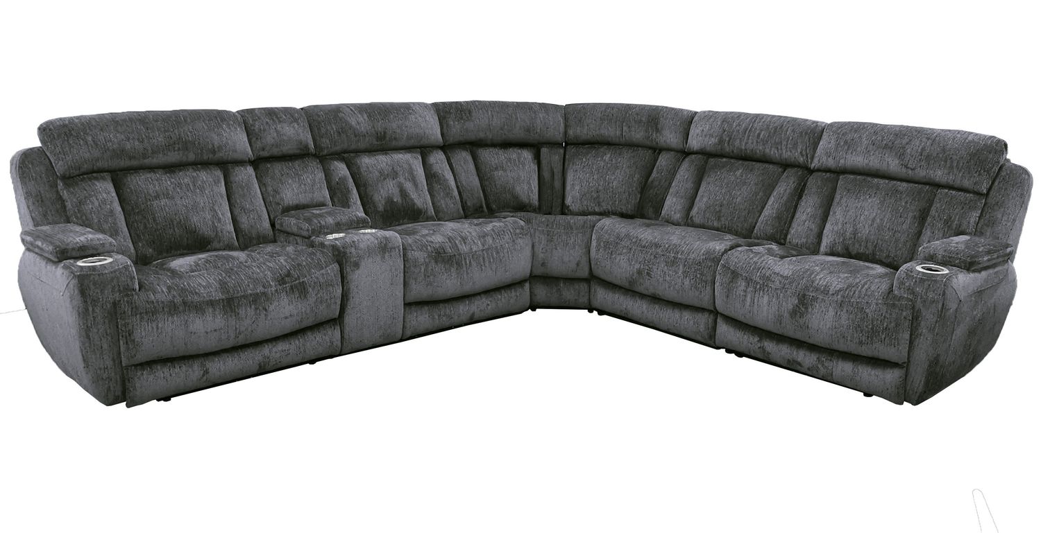 Empire - 6 Piece Modular Power Reclining Sectional with Power Headrests and Entertainment Console - Lucky Charcoal
