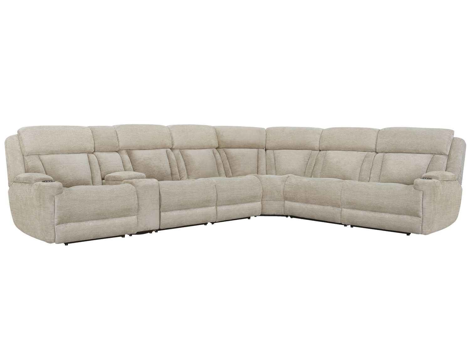 Empire - 6 Piece Modular Power Reclining Sectional with Power Headrests and Entertainment Console - Lucky Fawn