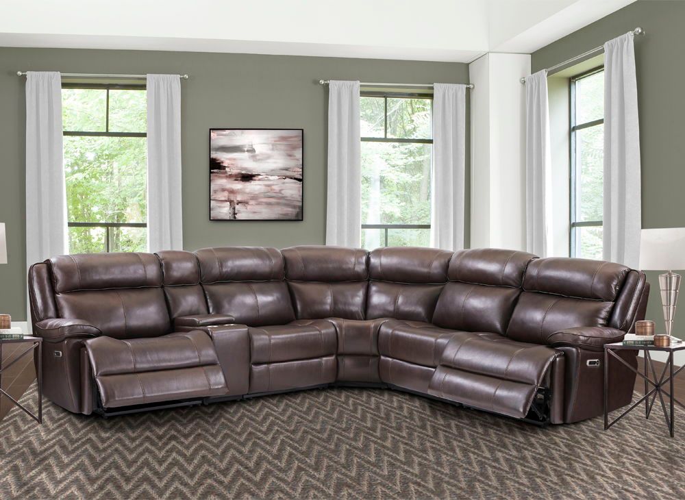 Eclipse - 6 Piece Modular Power Reclining Sectional with Power Headrests and Entertainment Console - Florence Brown