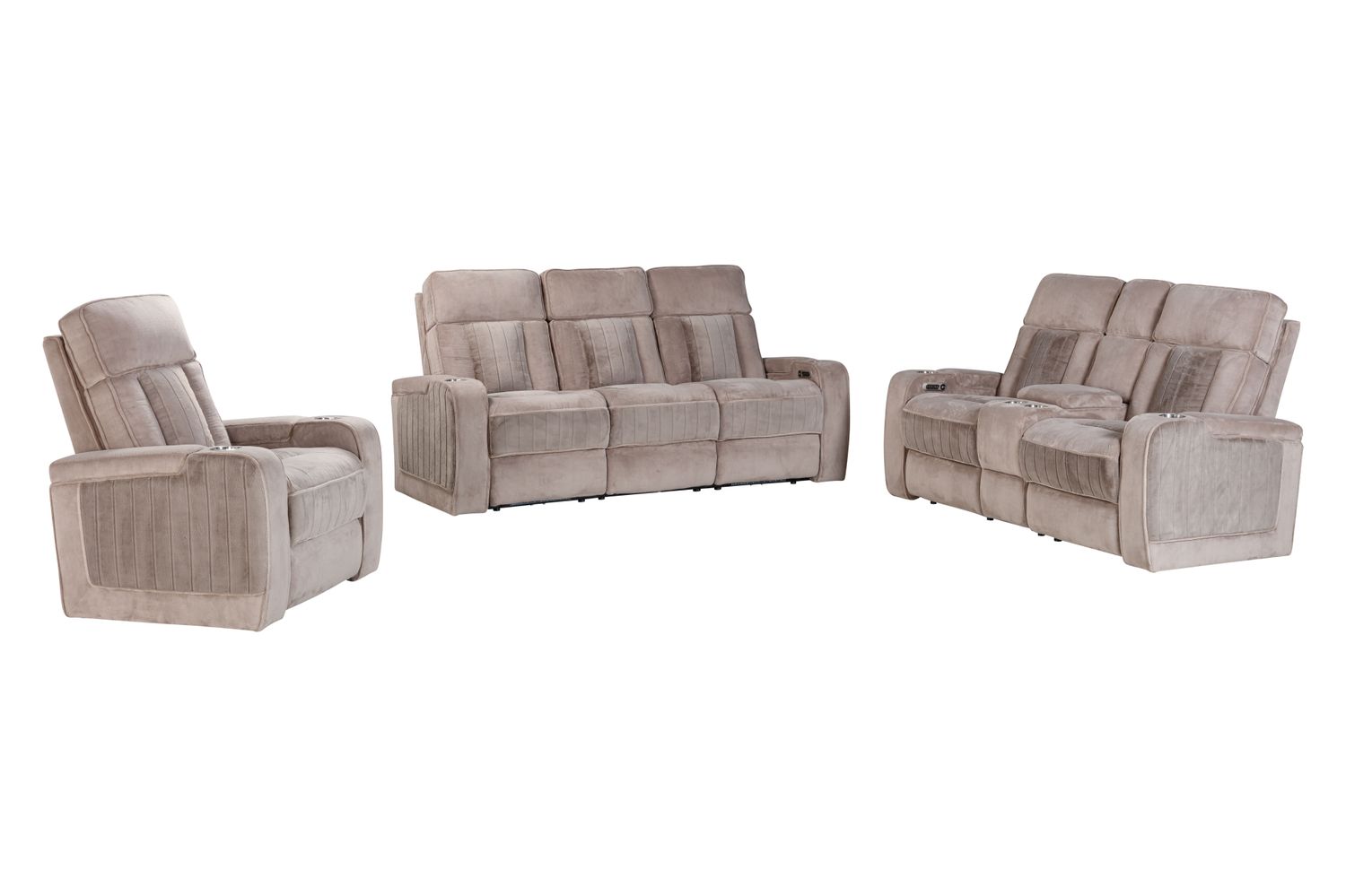 Equinox - Power Reclining Sofa Loveseat And Recliner - Mushroom