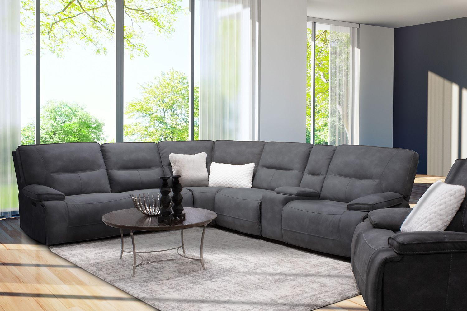 Gladiator - 6 Piece Modular Power Reclining Sectional with Power Headrests and Entertainment Console with USB Pop-Up - COBALT