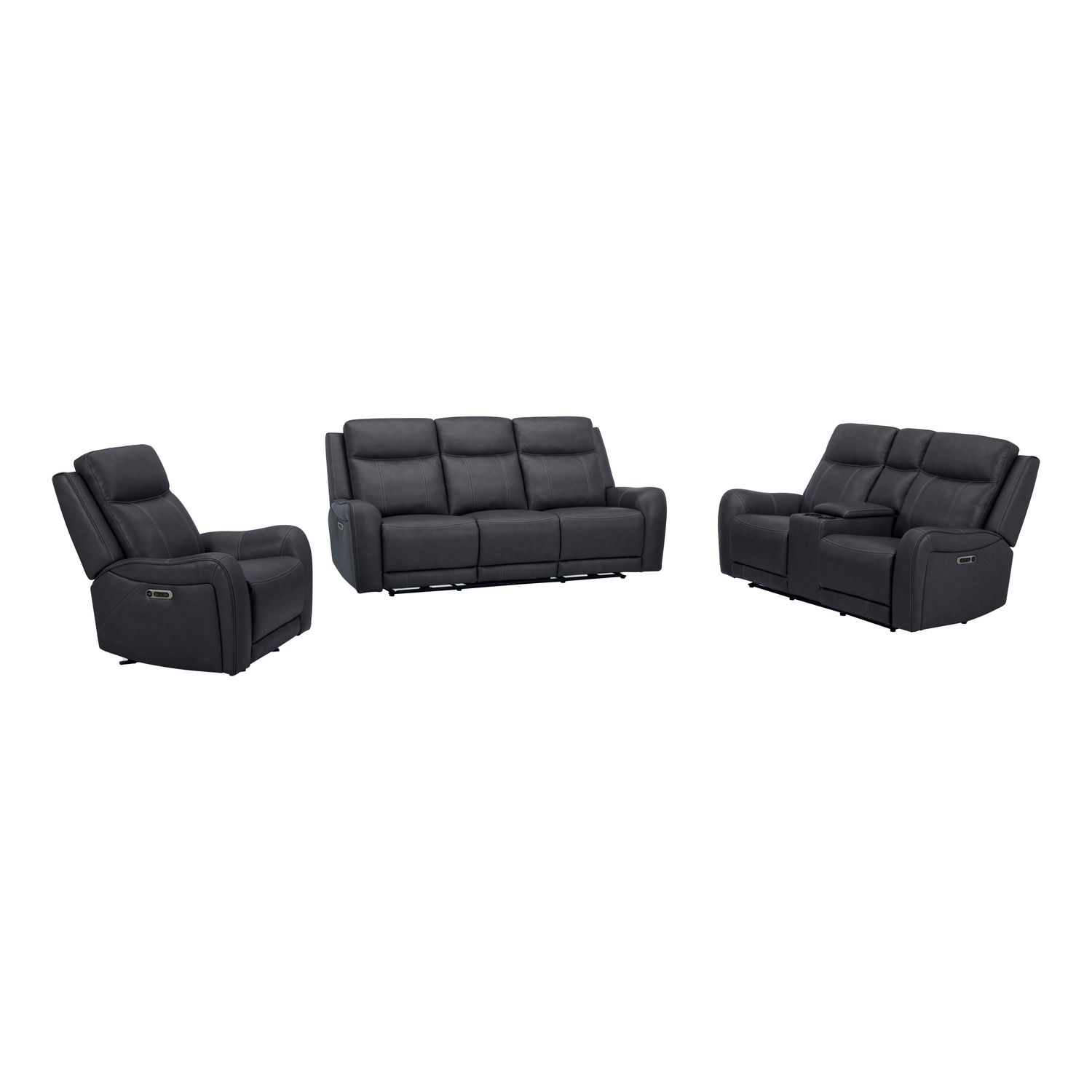 Haywood - Power Reclining Sofa Loveseat And Recliner - Deep Charcoal