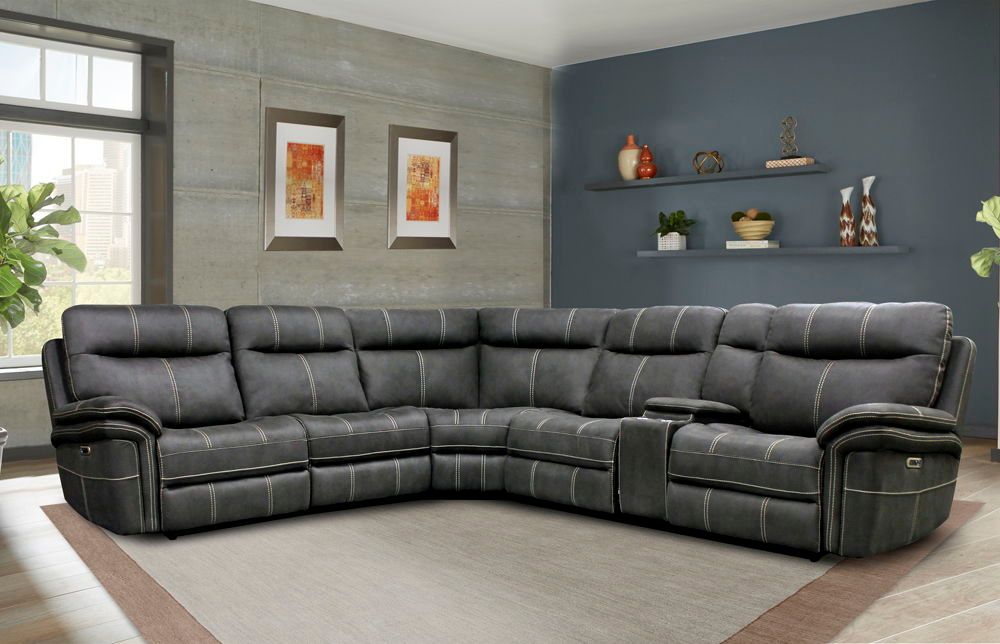 Mason - 6 Piece Modular Power Reclining Sectional with Power Headrests and Entertainment Console - CHARCOAL