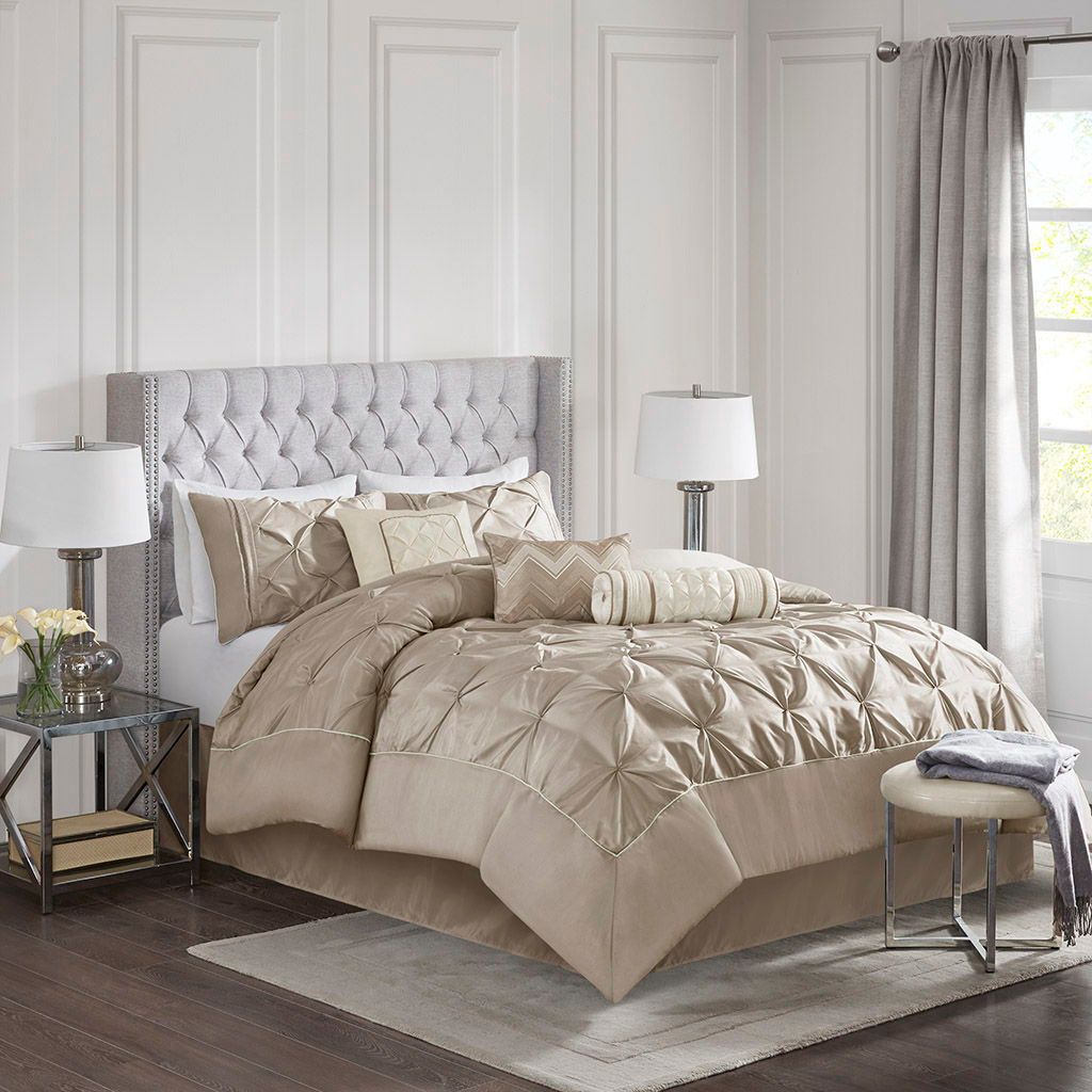 Laurel - Queen 7 Piece Tufted Comforter Set - Taupe