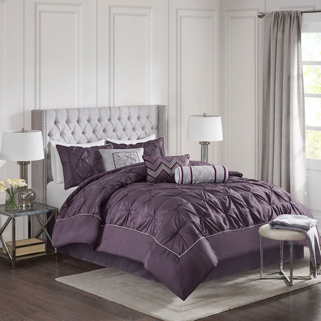 Laurel - California King 7 Piece Tufted Comforter Set - Plum