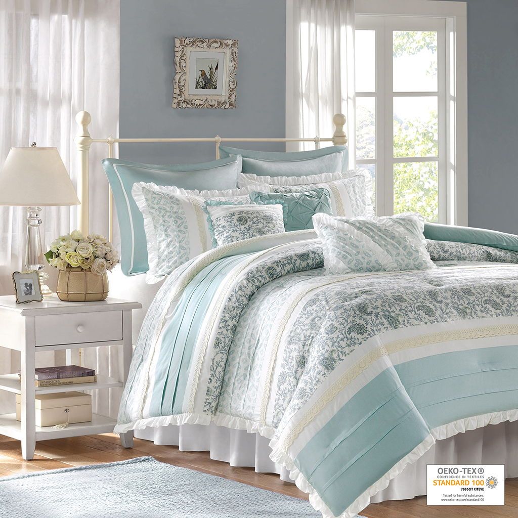 Dawn - California King 9 Piece Comforter Set - Blue