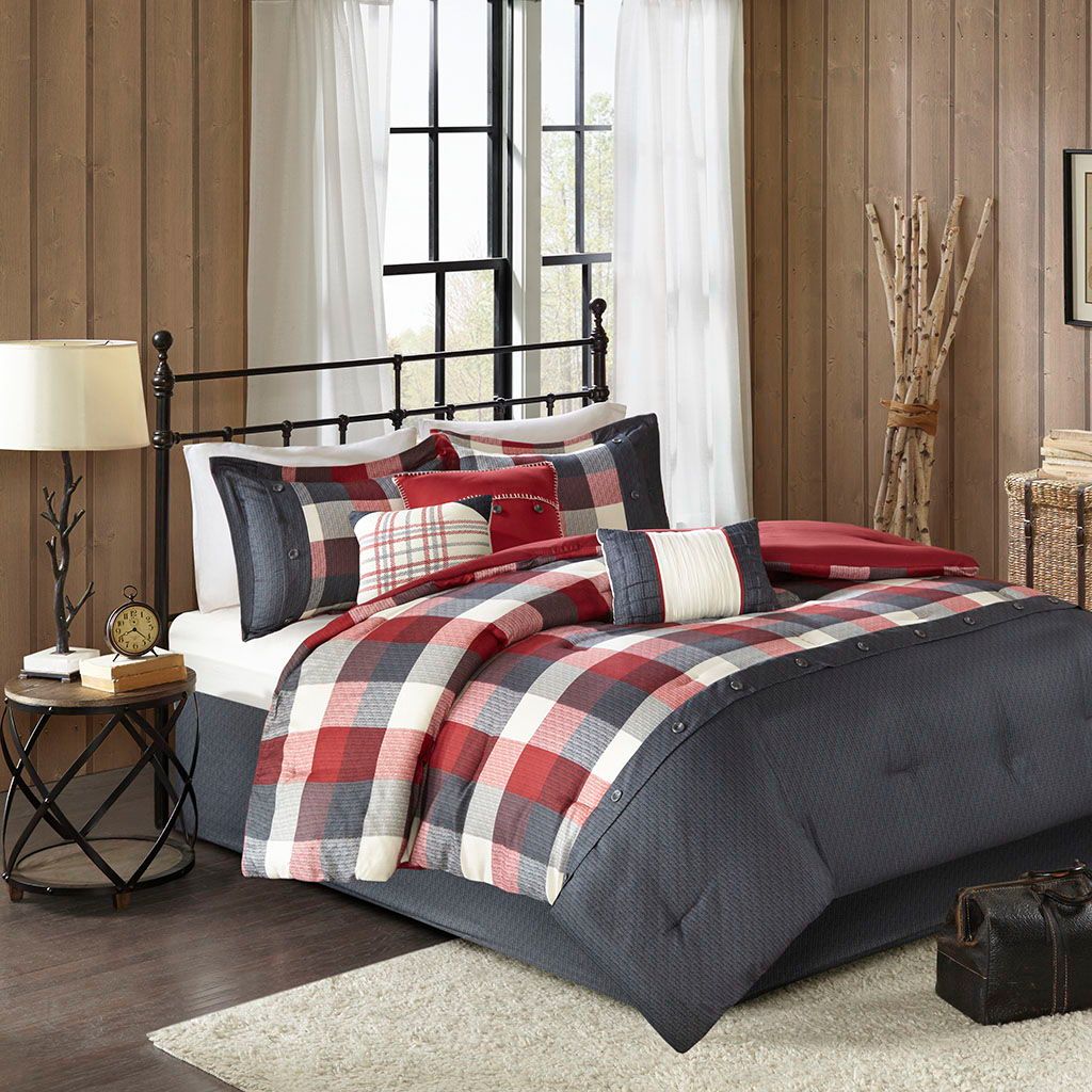 Ridge - King 7 Piece Herringbone Comforter Set - Red