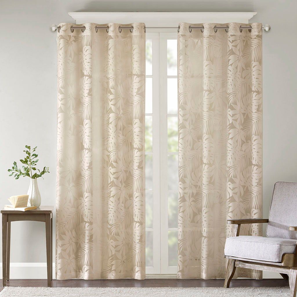 Leilani - 63" Palm Leaf Burnout Window Sheer - Natural