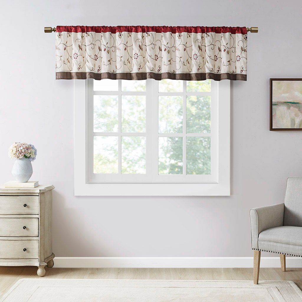 Serene - Embroidered Window Valance - Red