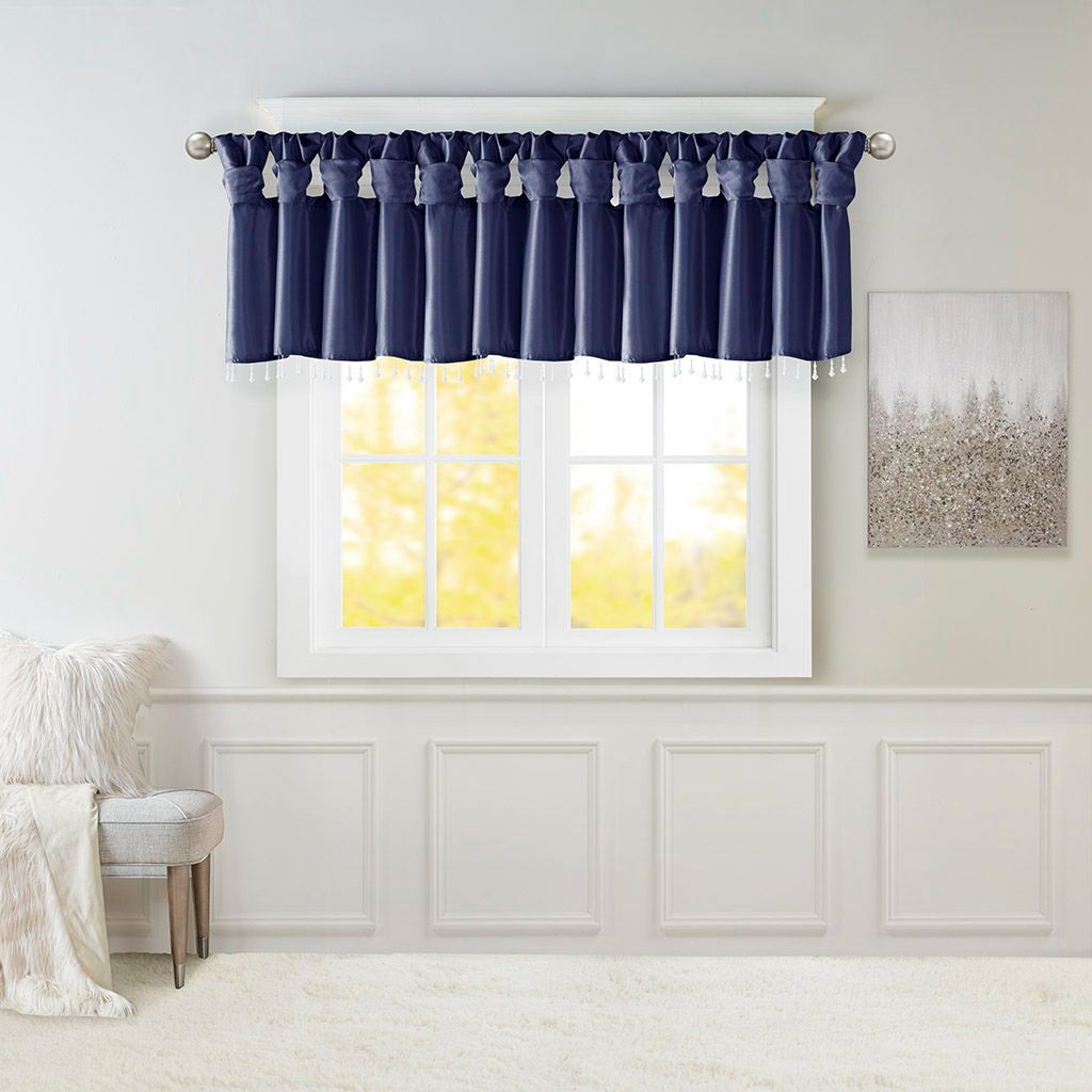 Emilia - Lightweight Valance With Beads - Navy