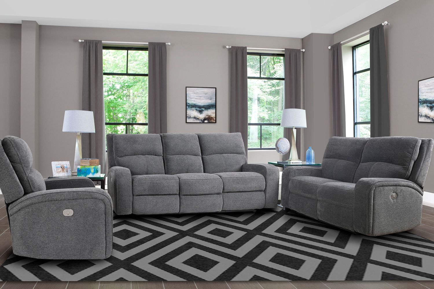 Polaris - Power Reclining Sofa Loveseat And Recliner - Bizmark Grey