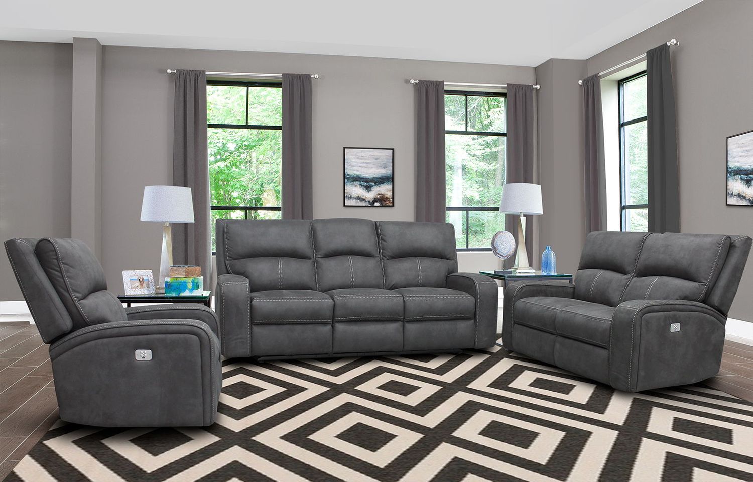 Polaris - Power Reclining Sofa Loveseat And Recliner - Slate