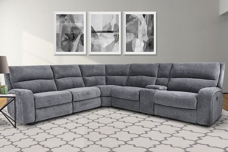 Polaris - 6 Piece Modular Power Reclining Sectional with Power Headrests and Entertainment Console - Bizmark Grey