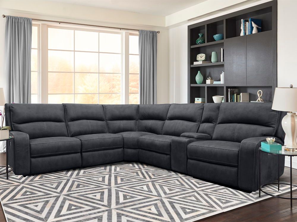 Polaris - 6 Piece Modular Power Reclining Sectional with Power Headrests and Entertainment Console - Slate