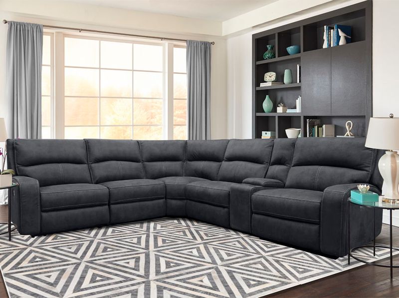 Polaris - 6 Piece Modular Power Reclining Sectional with Power Headrests and Entertainment Console - Slate