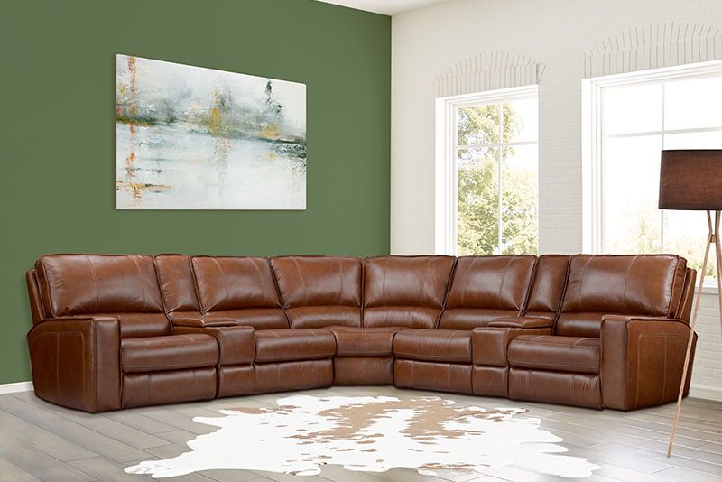Rockford - 6 Piece Modular Power Reclining Sectional with Power Headrests and Entertainment Console - VERONA SADDLE