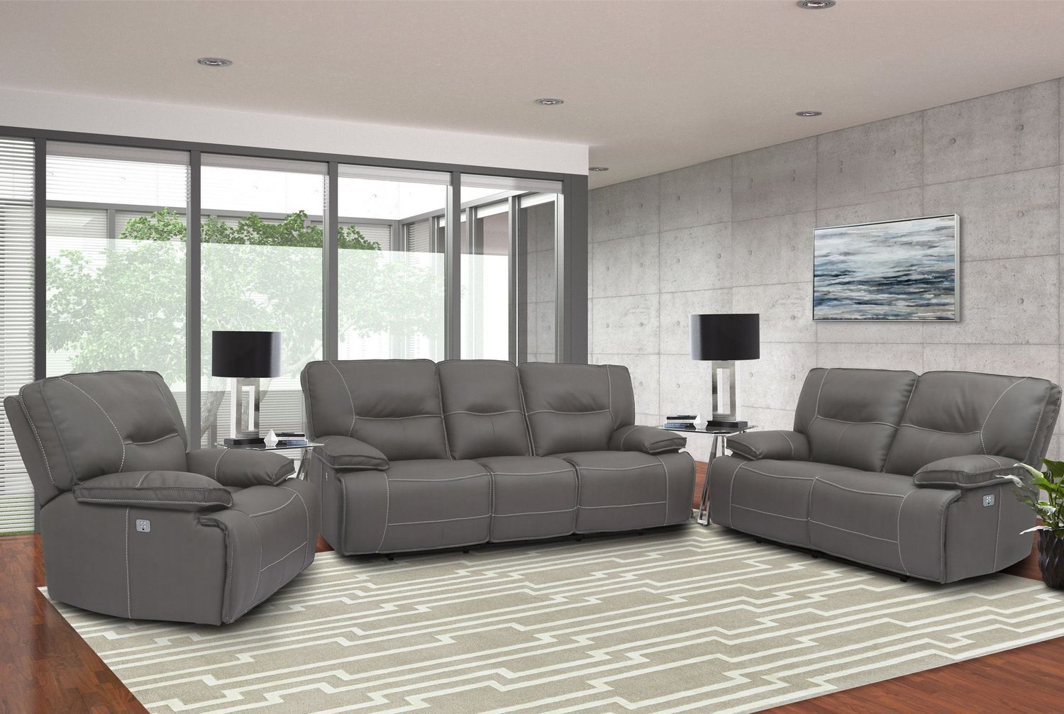 Spartacus - Power Reclining Sofa Loveseat And Recliner - Haze