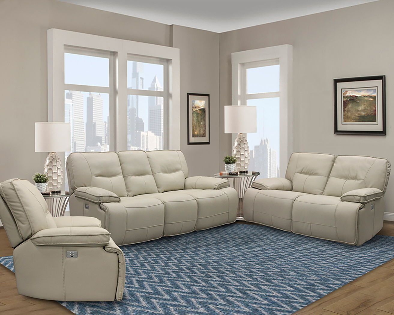 Spartacus - Power Reclining Sofa Loveseat And Recliner - Oyster