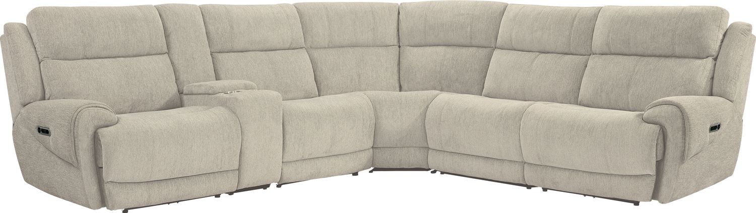 Spencer - 6 Piece Modular Power Reclining Sectional with Power Headrests and Entertainment Console - Tide Pebble