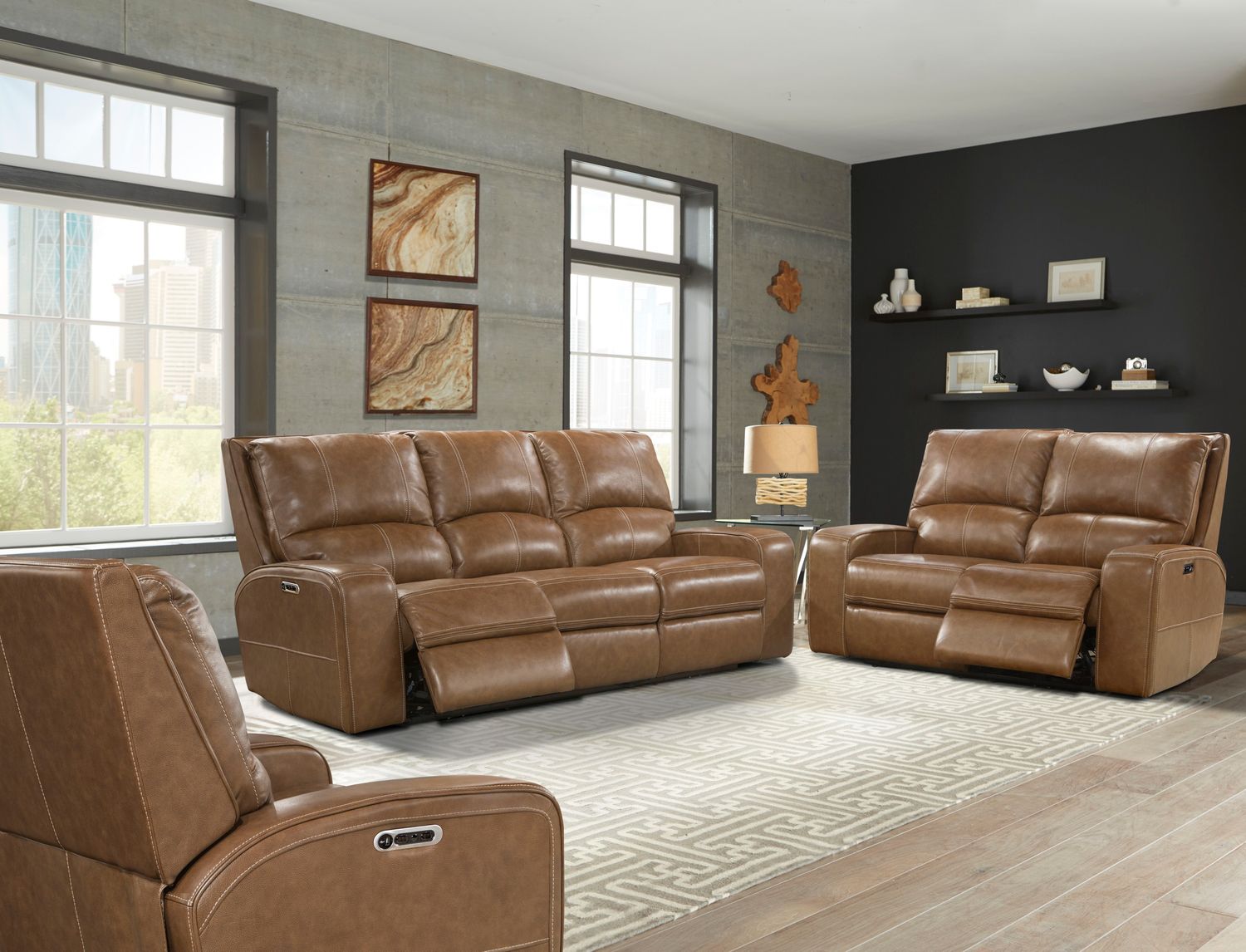 Swift - Power Reclining Sofa Loveseat And Recliner - Bourbon