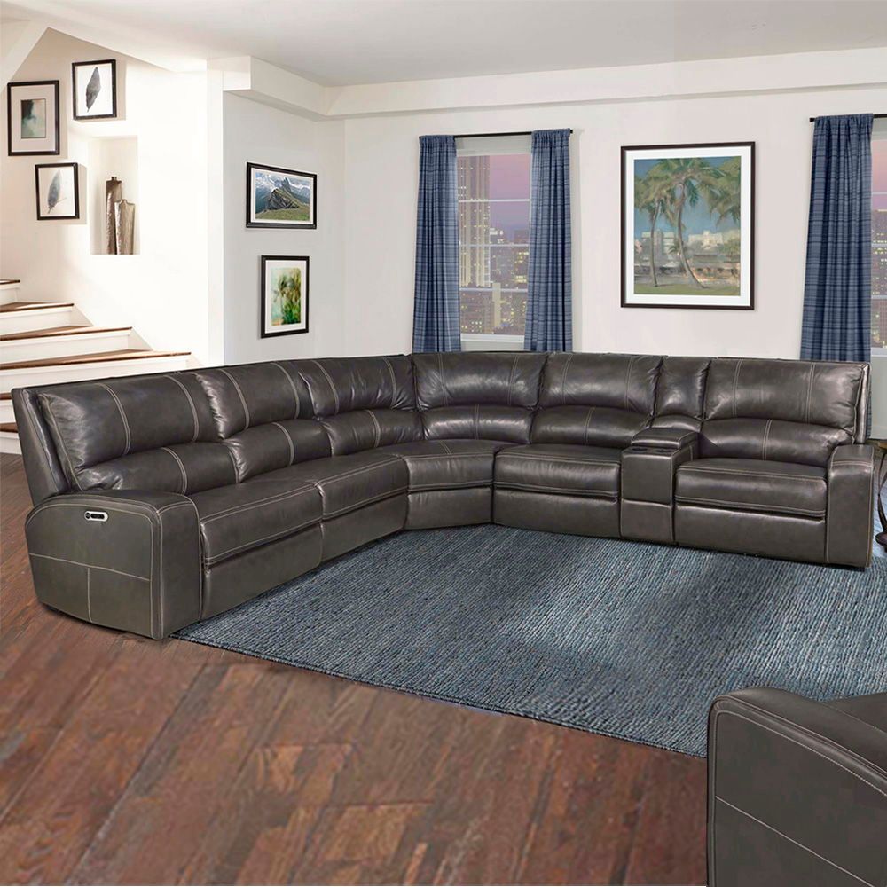 Swift - 6 Piece Modular Power Reclining Sectional with Power Headrests and Entertainment Console - Twilight