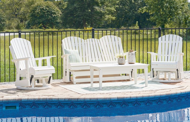 Hyland Wave - White - 4 Pc. - Glider Loveseat, 2 Swivel Glider Chairs, Cocktail Table