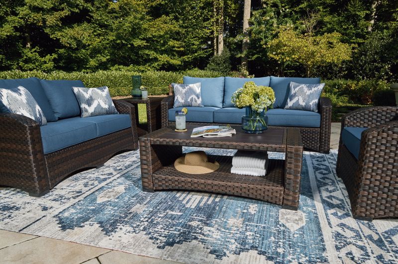 Windglow - Blue / Brown - 5 Pc. - Sofa, Loveseat, Lounge Chair, Cocktail Table, End Table