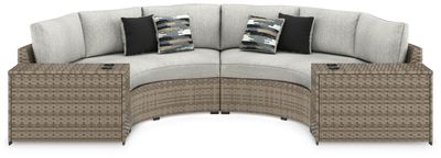 Calworth - Beige - 4-Piece Outdoor Sectional With Console With Drink Holders